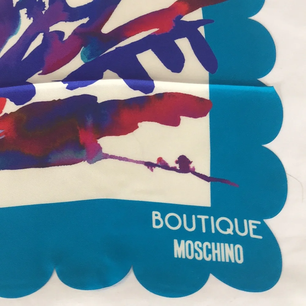 Moschino Boutique Silk Scarf Made in Italy Watercolor Olive Oyl NWT